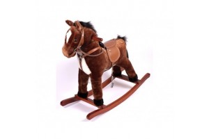 Barna-fehér plüss hintaló mozgó szájjal és farokkal