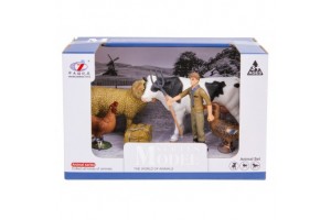 Háziállat játékszett: tehén, tyúk és bárány