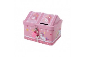 Színes fém persely lakattal (16 x 14 x 7 cm)