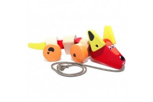 Cubika húzható fa tacskó kutya - élénk színek