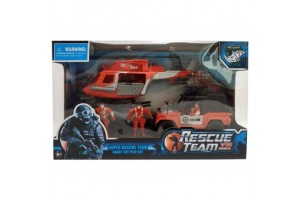 Mentő helikopter és terepjáró figurákkal