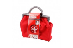 Doktortáska 5 darabos készlet – piros orvosi játék