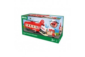 BRIO piros teherhelikopter pilótával és tehervagonokkal