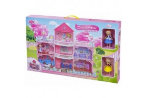 Emeletes babaház 73 x 34 x 57 cm, bútorokkal