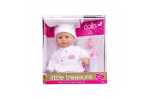 Little Treasure babzsákos baba fehér ruhában, 38 cm