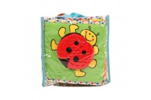 Textil babakönyv és kiságyra köthető rácsvédő, csörgős katica