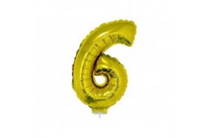 Arany 6-os számos alufólia lufi, 42 cm
