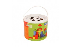 30 db-os színes fa építőkocka - formaválogató vödör