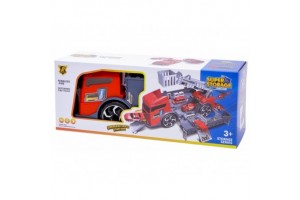 2IN1 tűzoltó autó és garázs, 2 autóval