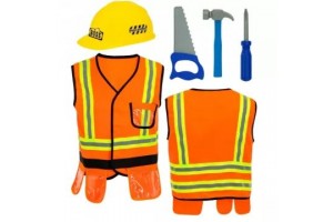 Gyerek építőmunkás jelmez – mellény, sisak, szerszámok