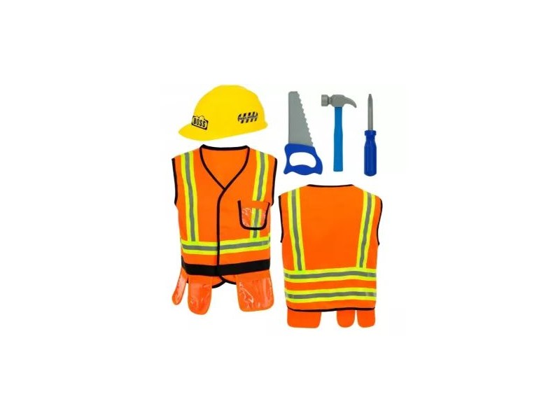 Gyerek építőmunkás jelmez – mellény, sisak, szerszámok