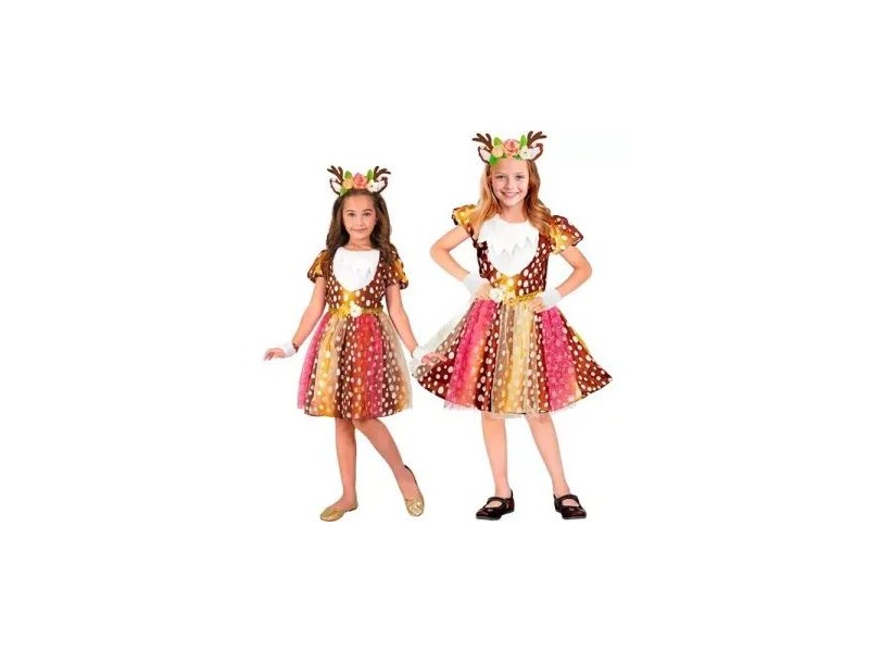 Rénszarvas jelmez 116 cm – ruha, fejdísz, kesztyű