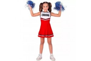 Pom-pom lány jelmez 128 cm - piros-fehér 'CHEERS'