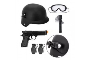 S.W.A.T. jelmez kiegészítők: sisak, szemüveg, pisztoly