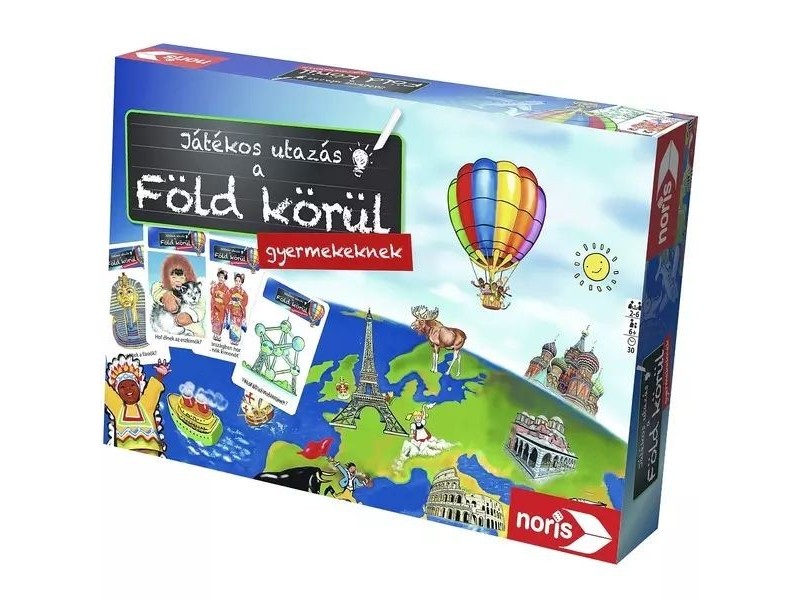 Föld körüli utazás — illusztrált kártyajáték és világtérkép