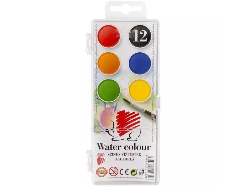ICO Süni vízfesték készlet - 12 szín (ecset nélkül)