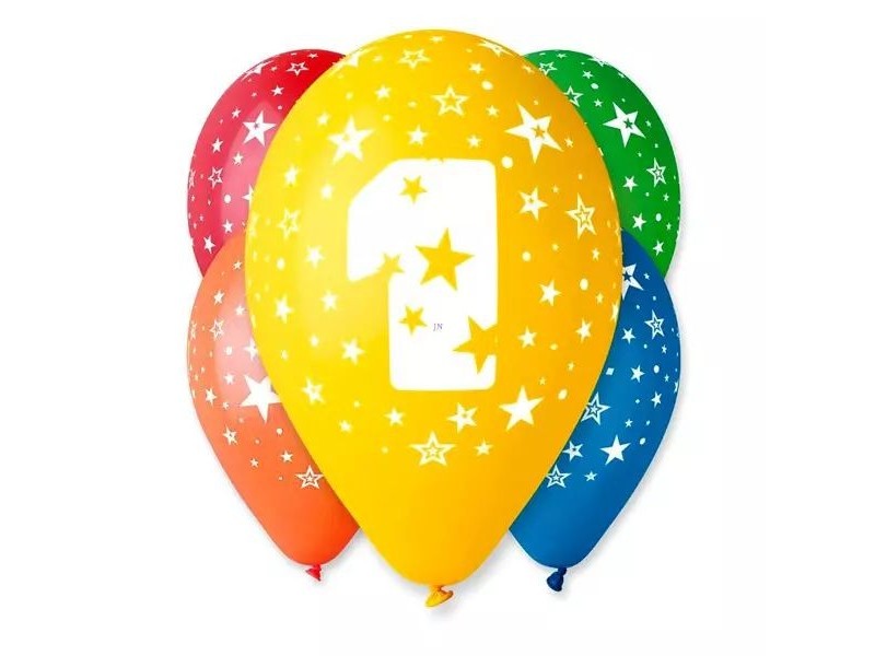 Színes 1-es szám lufi, 5 darabos csomag