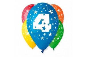 Színes 4-es számú lufi, 5 db-os készlet