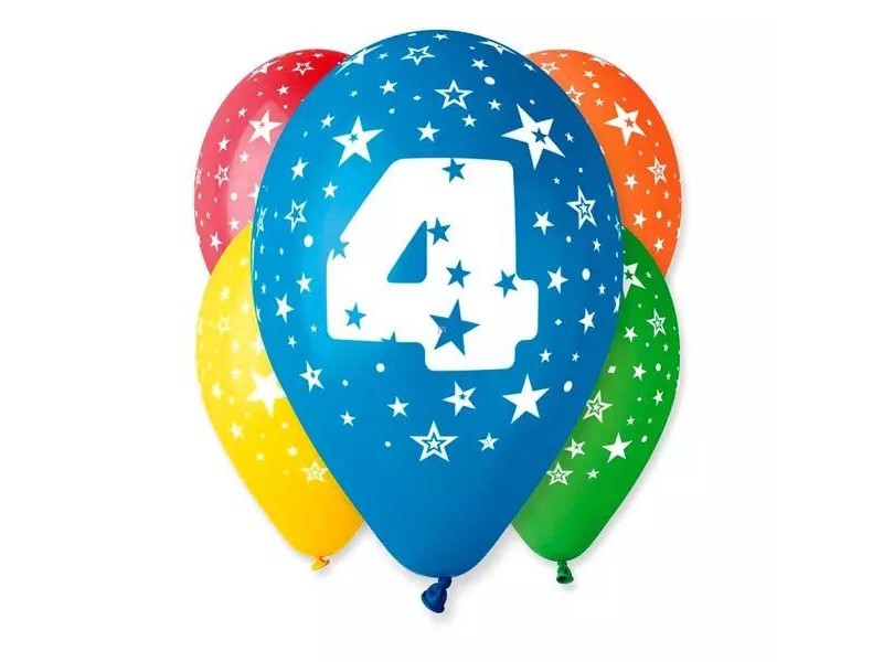 Színes 4-es számú lufi, 5 db-os készlet