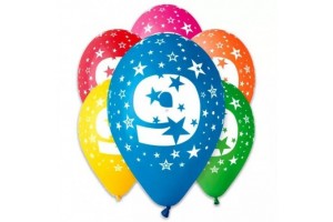 Színes 9-es szám lufi, 5 darabos készlet