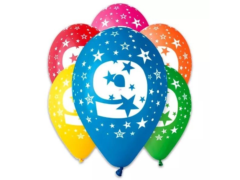 Színes 9-es szám lufi, 5 darabos készlet