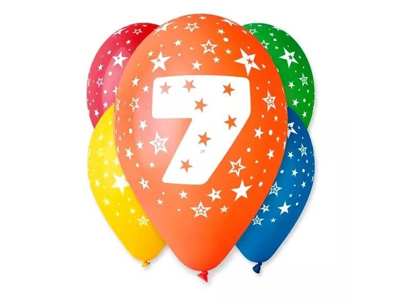 Színes 7-es számos lufi, 5 db