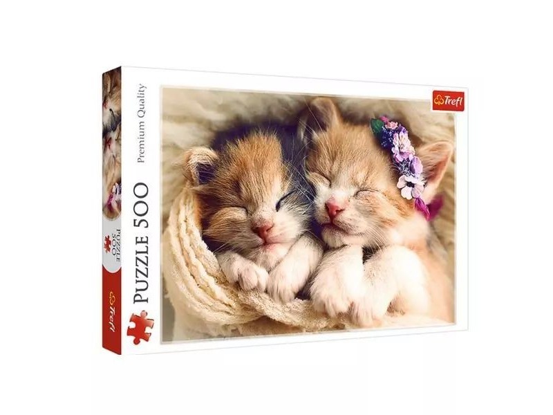 Trefl 500 darabos puzzle – alvó cicák virággal