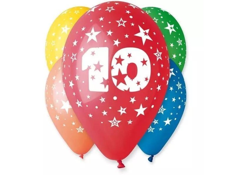 Színes 10-es csillagos lufi - 5 db