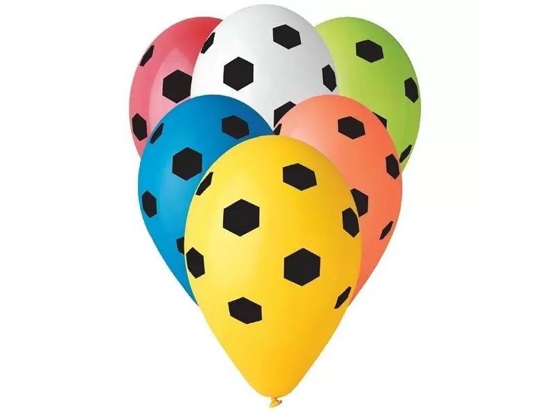Focilabda mintás színes lufi, 5 db, 30 cm