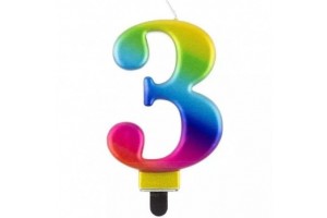 Szivárvány 3-as születésnapi gyertya, 8 cm