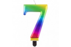 Szivárvány 7-es számgyertya, 8 cm