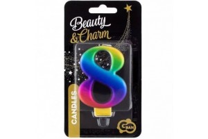 Szivárvány 8-as születésnapi gyertya, 8 cm