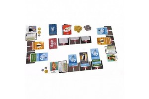 Fröccs társasjáték doboz, kártyák és játékelemek