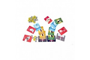 Fröccs társasjáték doboz, kártyák és játékelemek