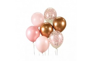 Rózsaszín és bronz pöttyös léggömbcsokor - 7 db, 30 cm