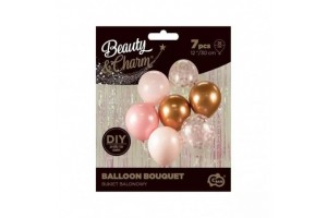 Rózsaszín és bronz pöttyös léggömbcsokor - 7 db, 30 cm