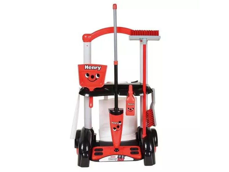 Henry piros takarító kocsi, 6 részes készlet