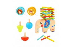 Tooky Toy fa ügyességi ajándékszett - fa elefánt és kiegészítők