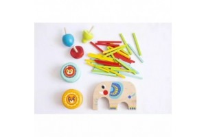 Tooky Toy fa ügyességi ajándékszett - fa elefánt és kiegészítők