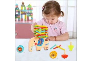 Tooky Toy fa ügyességi ajándékszett - fa elefánt és kiegészítők
