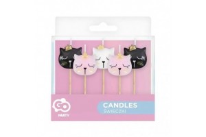 Cicafejek tortagyertyák 5 db — fekete, fehér, rózsaszín