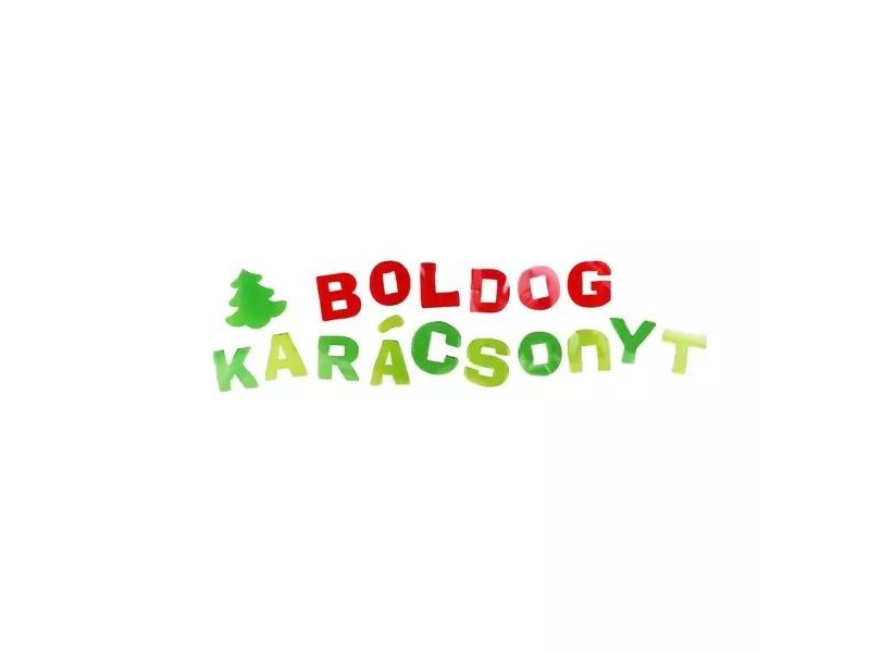Boldog karácsonyt zselés ablakdísz piros-zöld fenyőfával