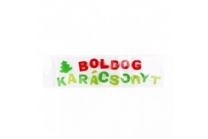Boldog karácsonyt zselés ablakdísz piros-zöld fenyőfával