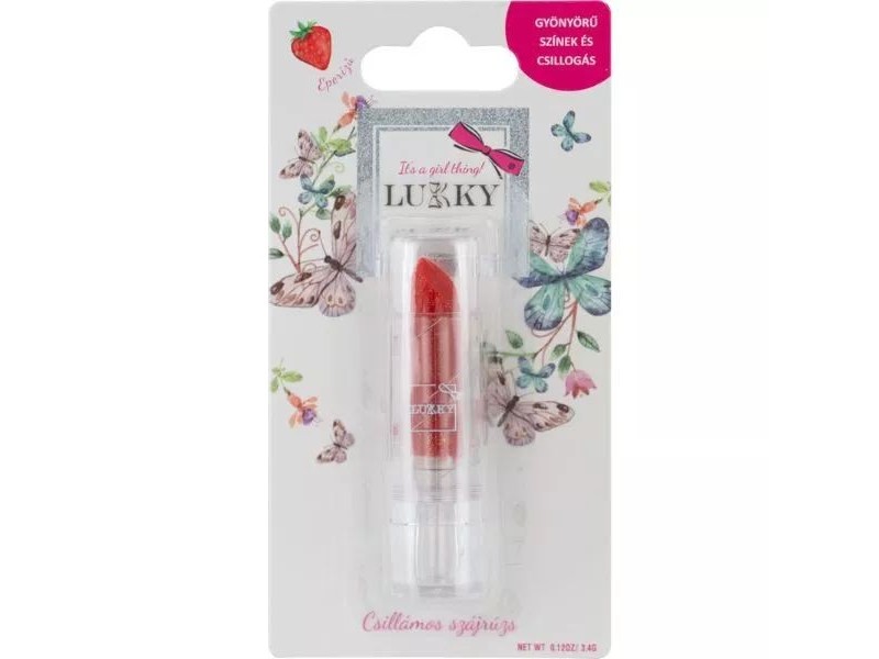 Lukky piros eper ízű csillámos szájrúzs