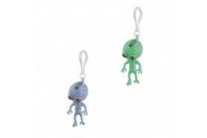 Összenyomható űrlény kulcstartó, zöld csillogós agy