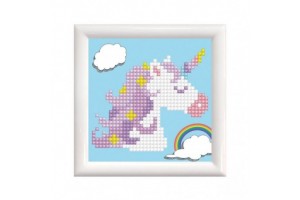 Szivárványos unikornis gyémántszemes kirakó fehér kerettel