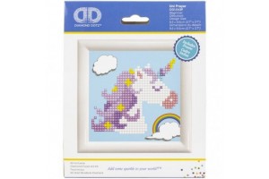 Szivárványos unikornis gyémántszemes kirakó fehér kerettel