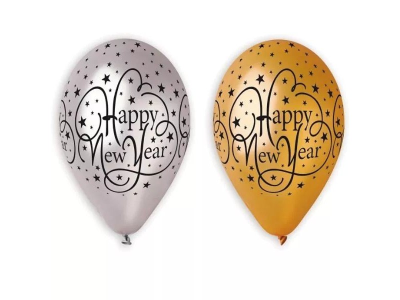 Happy New Year arany-ezüst feliratos lufi csomag 6 db