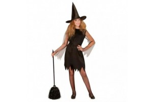 Csini boszi jelmez 116 cm (4-5 év) - csúcsos kalappal