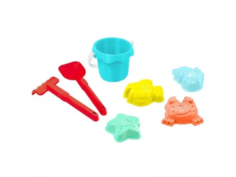 Mochtoys BIO homokozószett - vödör, lapát, gereblye, 4 forma